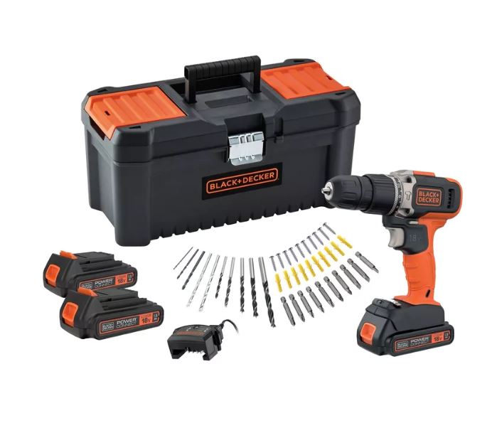 BLACK+DECKER BCD003C3TA 2-Gang Akku Schlagbohrschrauber 18V 3x Akkus 1,5 Ah Koffer Zubehör