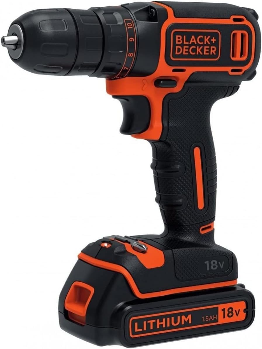 BLACK+DECKER BDCDC18 Akku Bohrschrauber 18V Akkuschrauber 1,5Ah + Akku Ladegerät