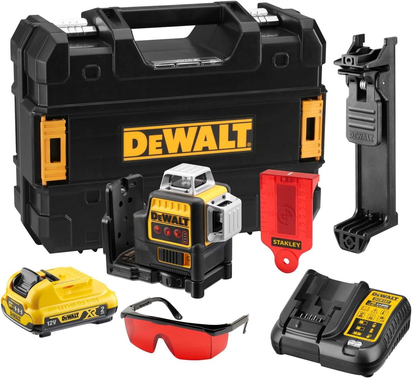 DeWALT DCE089D1R Multilinienlaser Kreuzlinienlaser 3x360° rot 10.8V/2Ah mit Koffer
