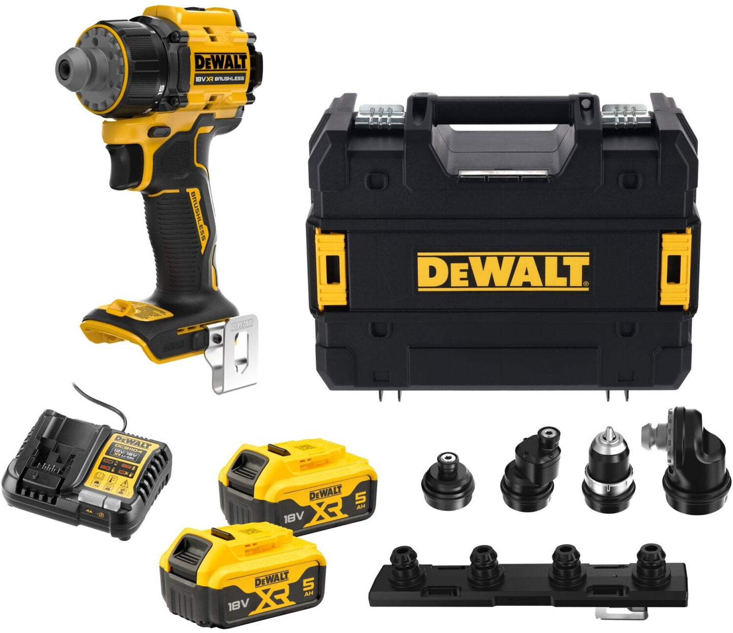 DeWALT DCD803P2T Akku Bohrschrauber 18V - 4 Köpfe bürstenlos 5Ah 2 Akkus Koffer