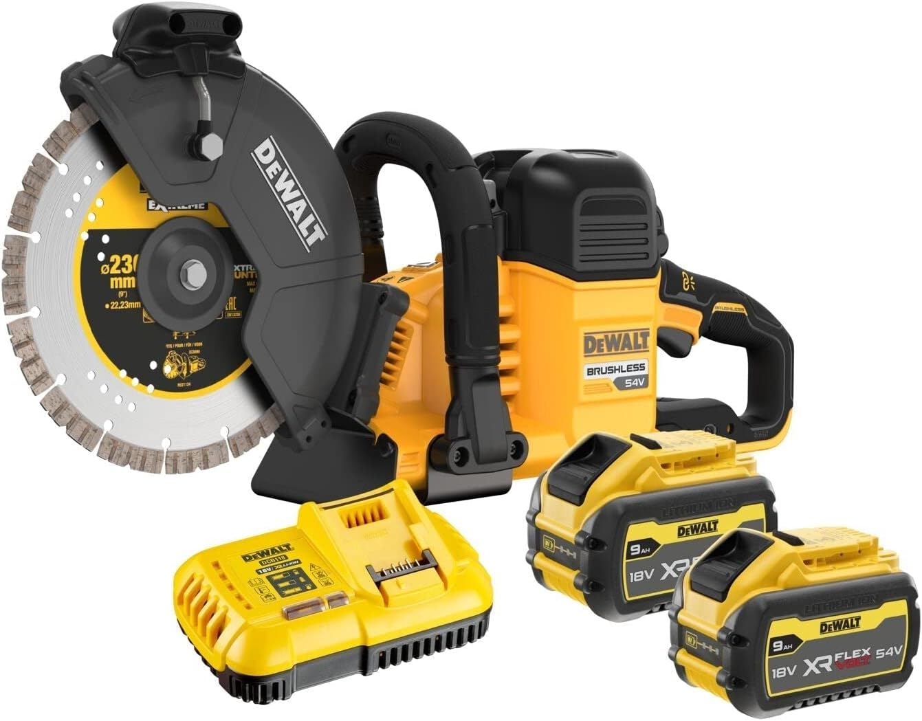 DeWalt DCS691X2 Akku Trennschleifer 54V / 9Ah - Ø 230 mm mit 2 Akkus & Ladegerät
