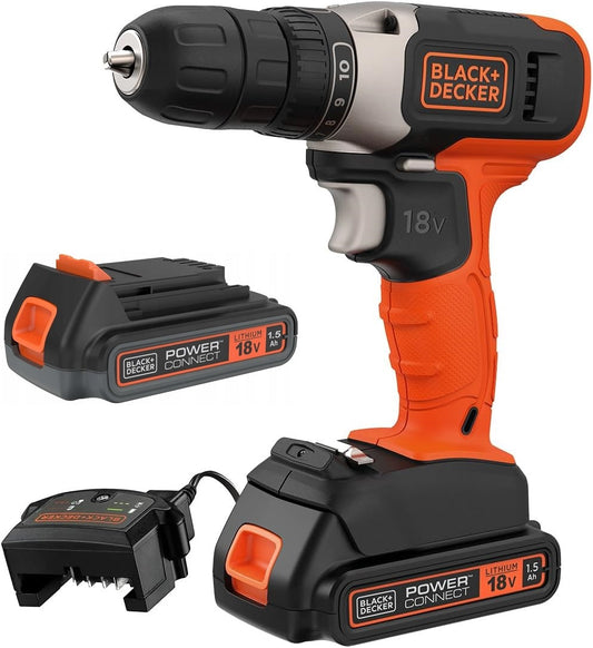 BLACK+DECKER BCD001C2 Akku Bohrschrauber Akkuschrauber 18V - 1,5Ah 2x Akkus