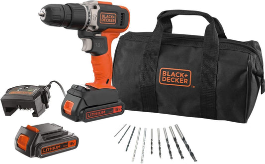 BLACK+DECKER BCD003BA10S Akku Schlagbohrschrauber 18V 2 Akkus Zubehör 10-tlg Werkzeugtasche