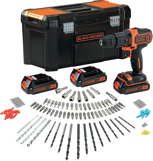 BLACK+DECKER BDCHD181B3A Akku Schlagbohrschrauber 18V/3x1,5Ah Zubehör 120-tlg