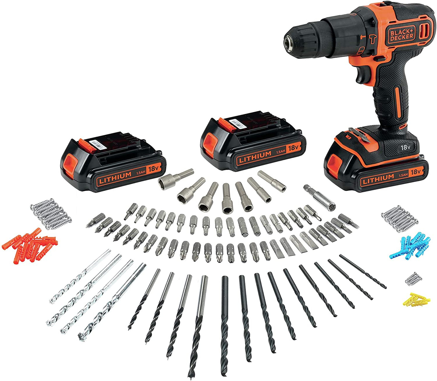 BLACK+DECKER BDCHD181B3A Akku Schlagbohrschrauber 18V/3x1,5Ah Zubehör 120-tlg
