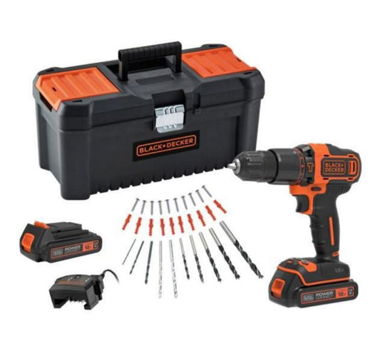 BLACK+DECKER BDCHD18C2TA Akku Schlagbohrschrauber 18V/2x1,5Ah Zubehör 30-tlg