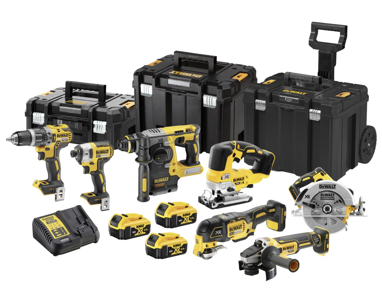 DeWALT DCK755P3T AKKU KOMBOPACK 18V 3x5.0Ah 7-tlg. Bohrschrauber Winkelschleifer