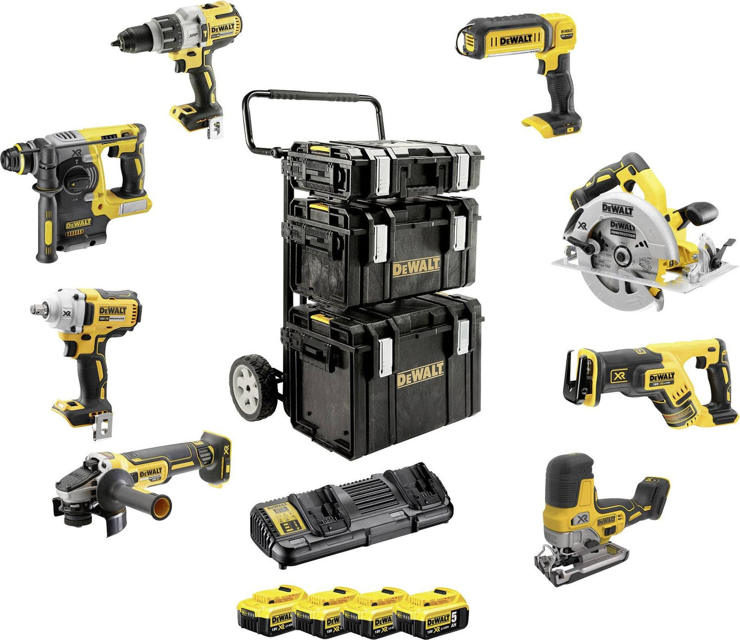 DeWALT DCK856P4 Akku Kombopack 18V 5.0Ah 8-tlg. Bohrschrauber Winkelschleifer