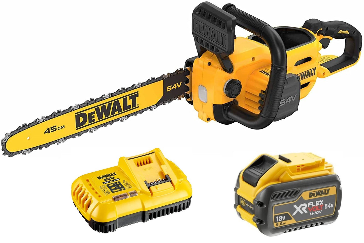 DeWALT DCMCS574X1 Akku Kettensäge 54V FlexVolt 45cm kabellos mit Akku bis 9Ah